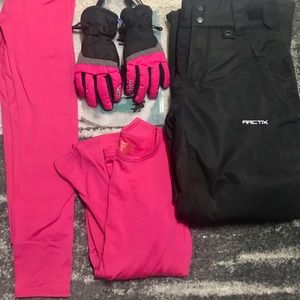 Ski set - gloves, thermal top/pants, snow pants